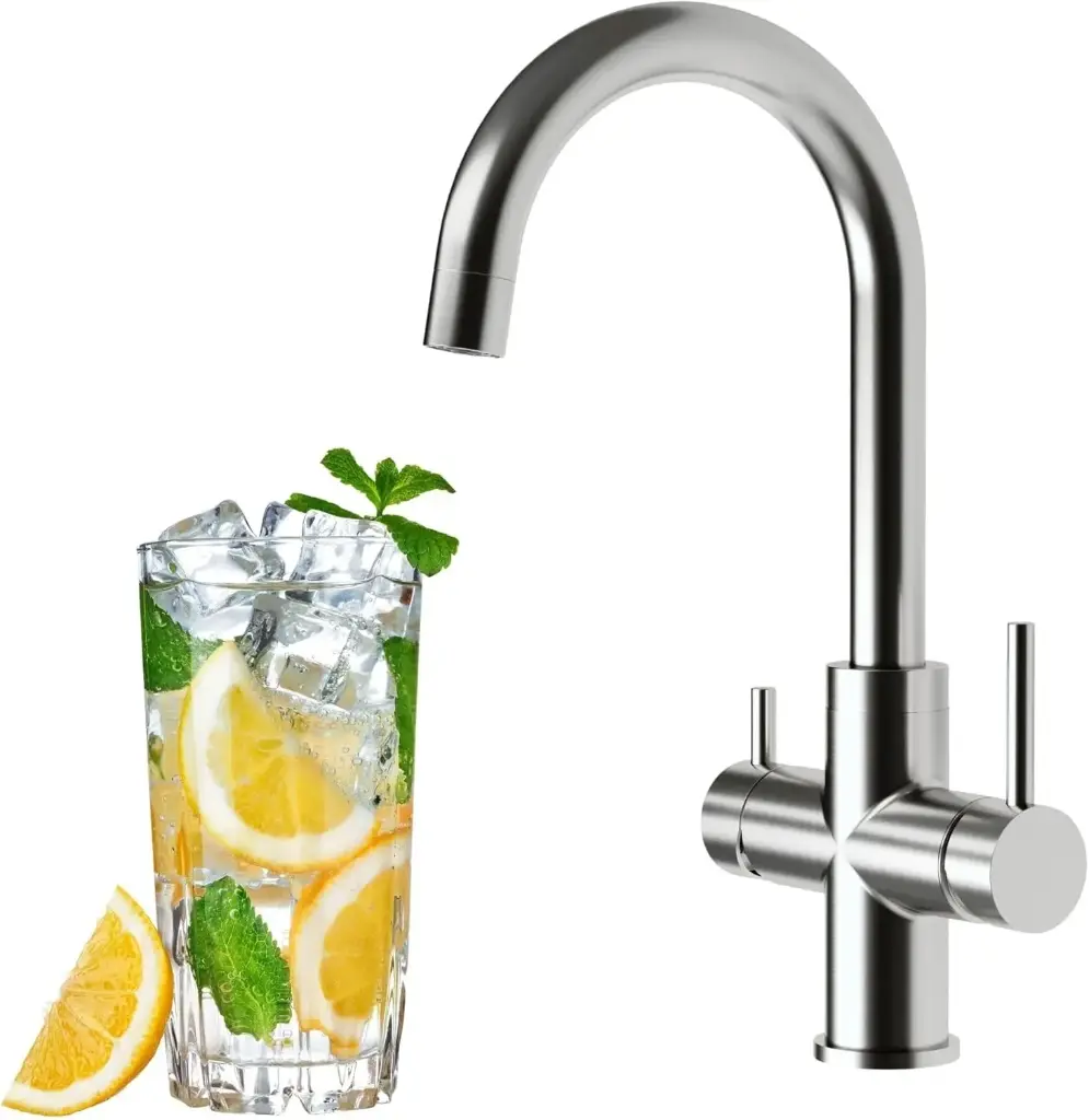 4-Wege-Armatur URBAN INOX C-Auslauf in Edelstahl Massiv - Wasserhahn aus massivem 304 Edelstahl, 360° drehbar