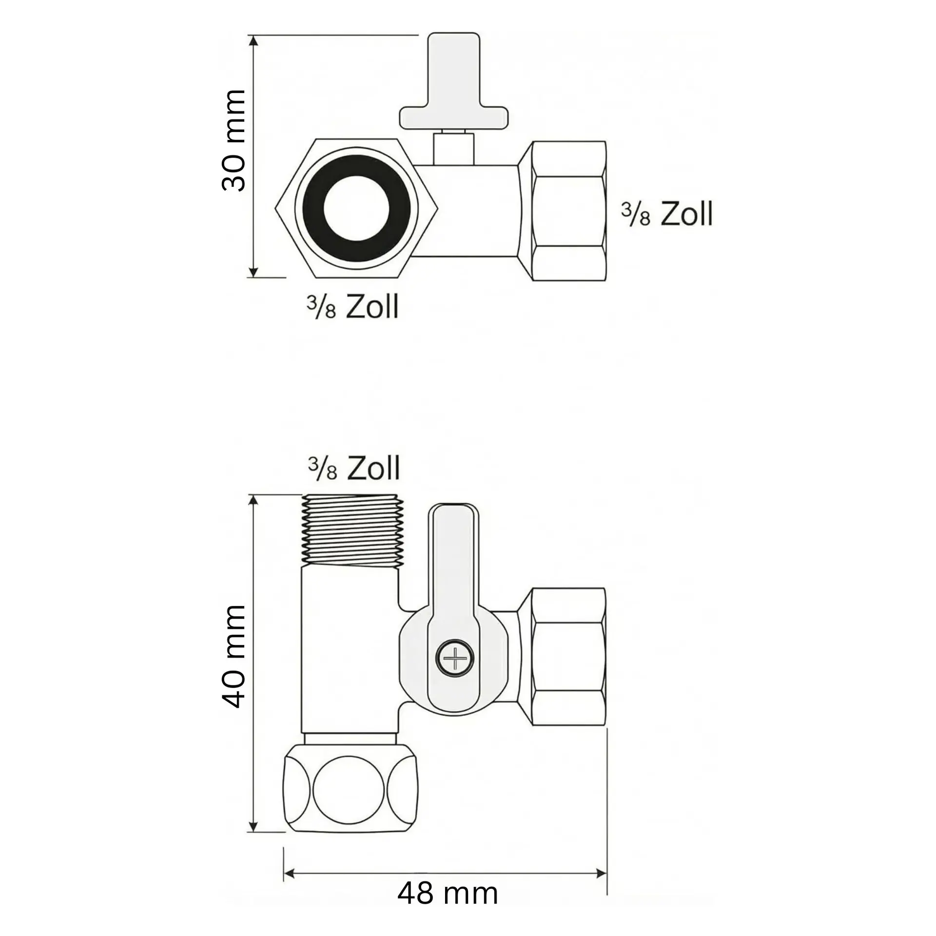 Abmessungsdarstellung des T-Stück Adapters