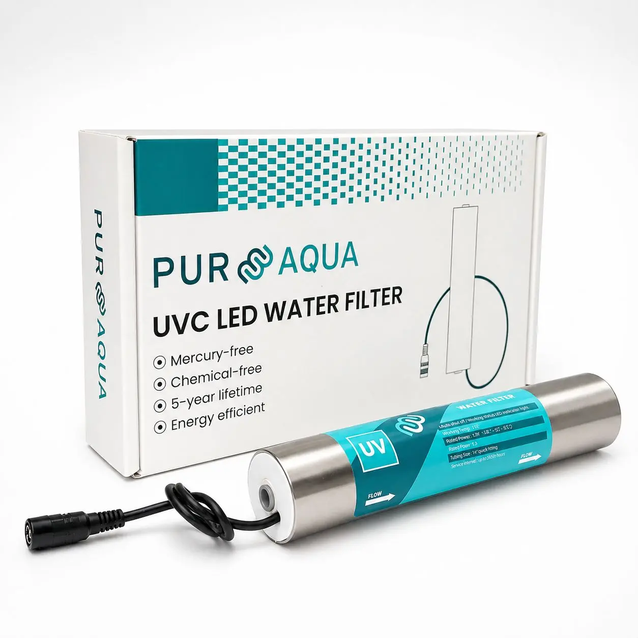 STILLUNDLAUT UVC-LED Wasserdesinfektion mit Edelstahlgehäuse und Verpackung