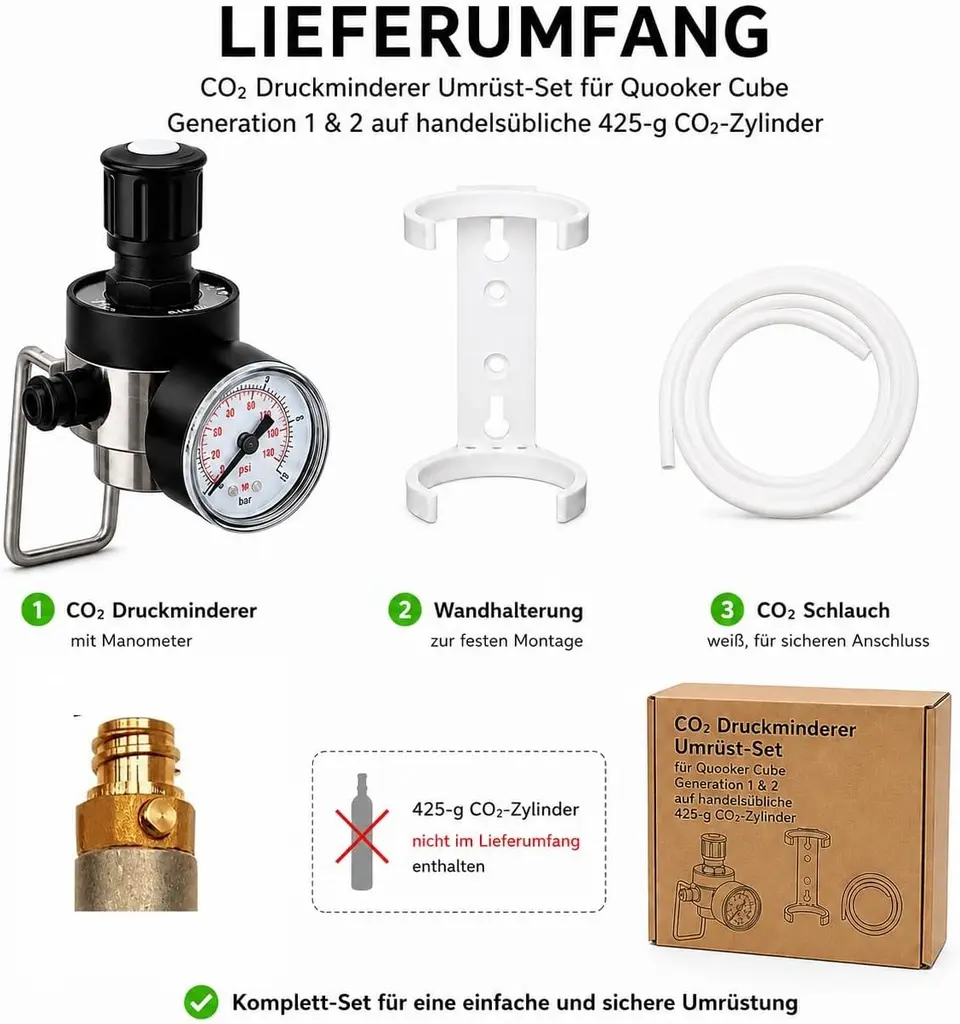 CO2 Druckminderer Set für 425g Zylinder – kompatibel mit BRITA Yource, Neo & Quooker Cube System - Z (6).webp