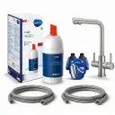 3-Wege-Wasserhahn INOX Edelstahl Set – Küchenarmatur mit BRITA Untertisch-Wasserfilter | Filterkopf, P1000 Filterkartusche, Schläuche & Adapter