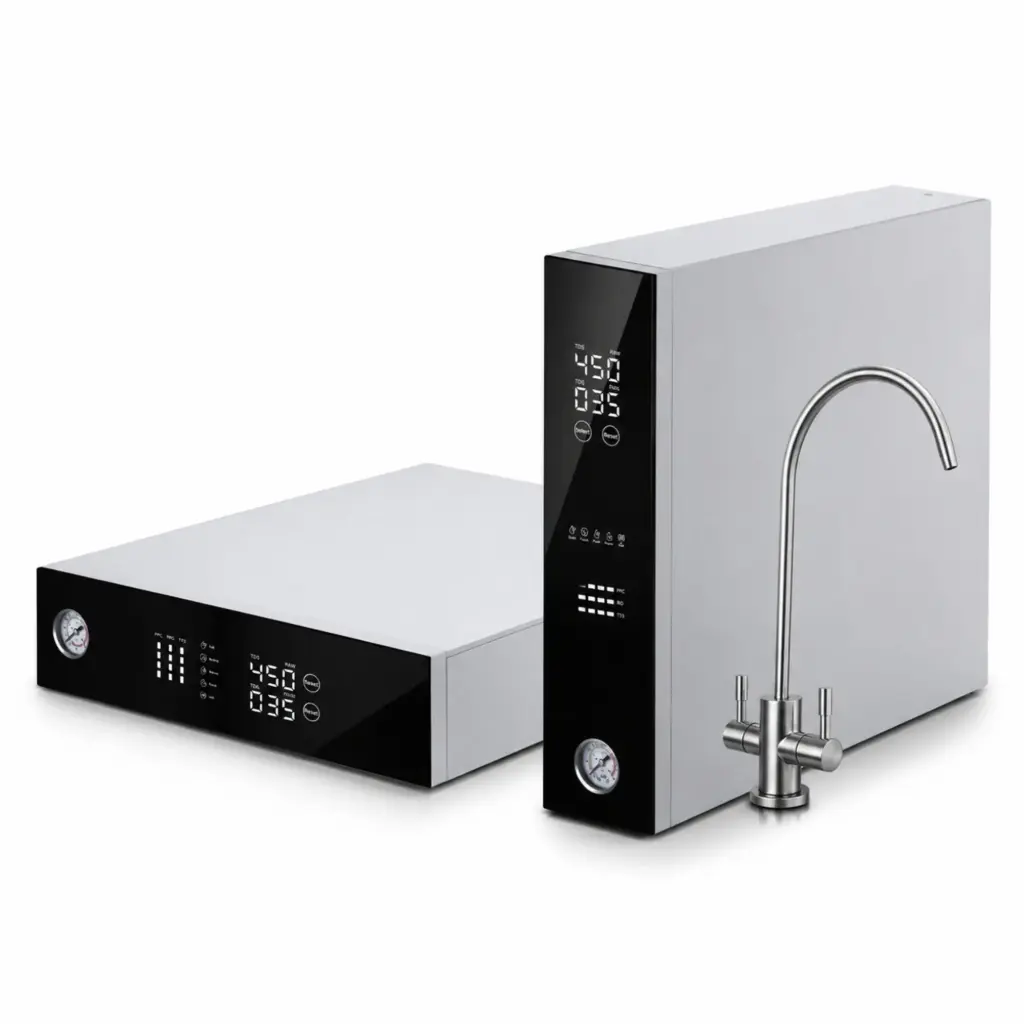 AORA Premium Q600-SLIM Untertisch-Umkehrosmoseanlage mit UVC, TDS-Regulierung und 2-Wege-Armatur – 95 l/h