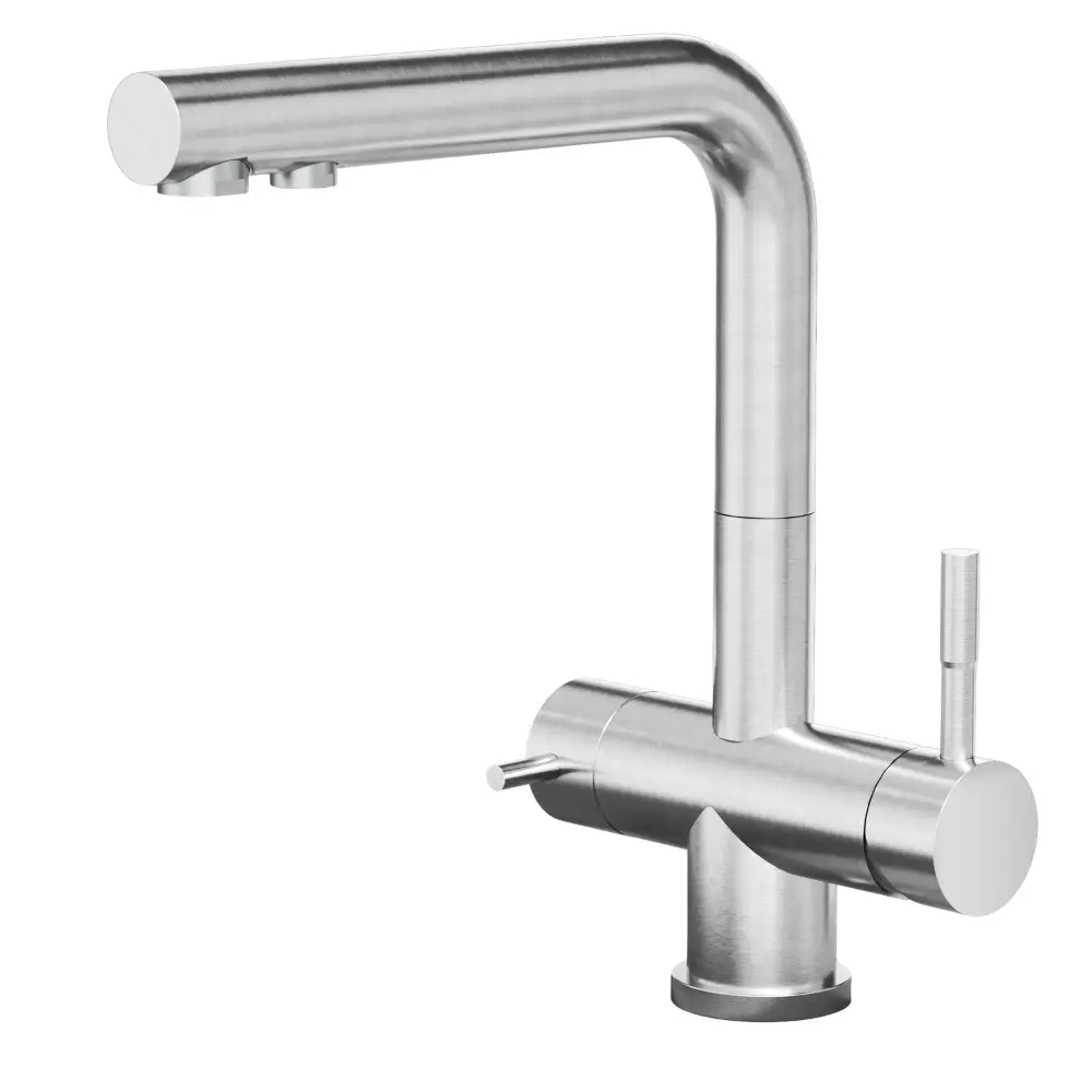 3-Wege-Armatur ZARA INOX L-Auslauf in Edelstahl Massiv