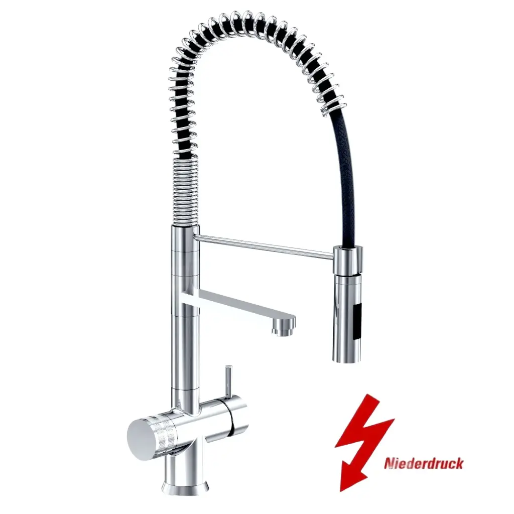 3-Wege-Armatur LUXURY VEGA 56 cm Spiralfeder in Edelstahl Optik - Niederdruck Wasserhahn