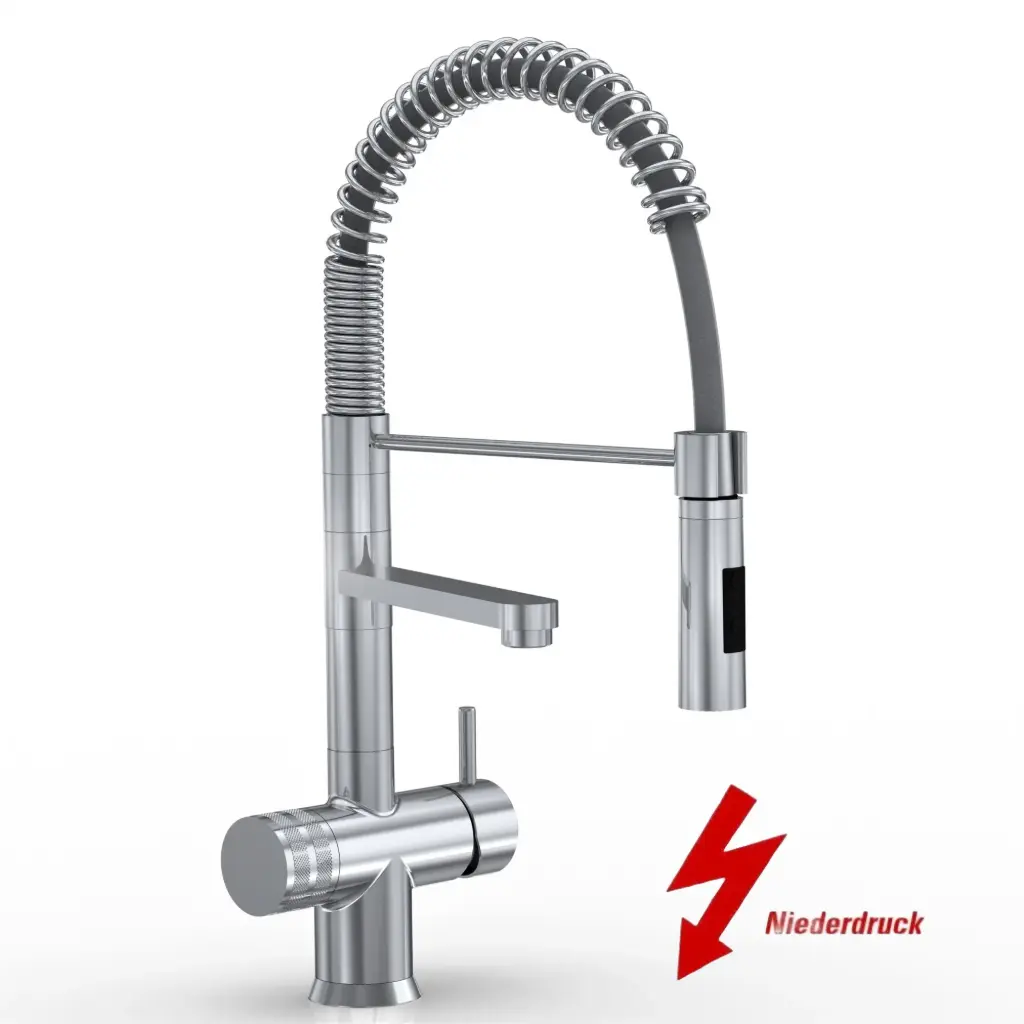 3-Wege-Armatur LUXURY VEGA 45 cm Spiralfeder in Edelstahl Optik - Niederdruck Wasserhahn