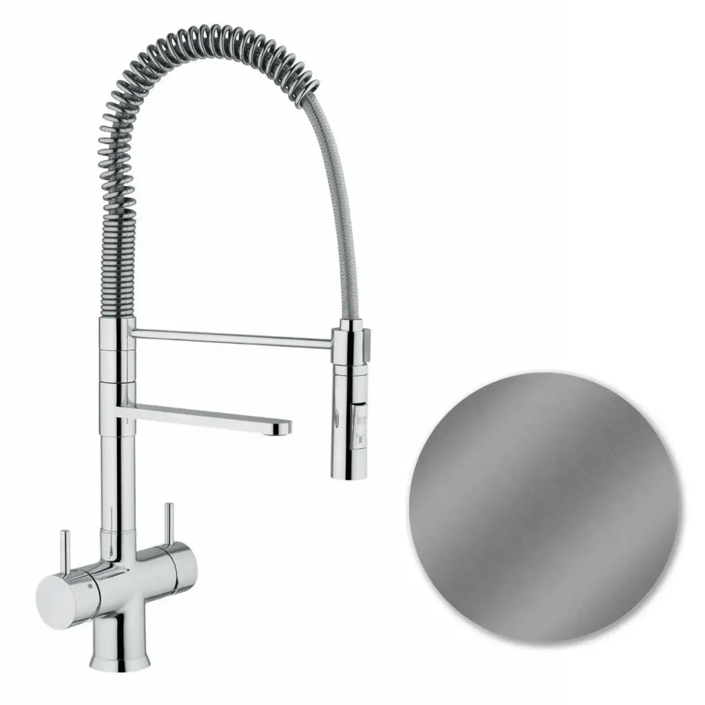 5-Wege-Armatur LUXURY 45 cm Spiralfeder in Edelstahl massiv - mit Brause