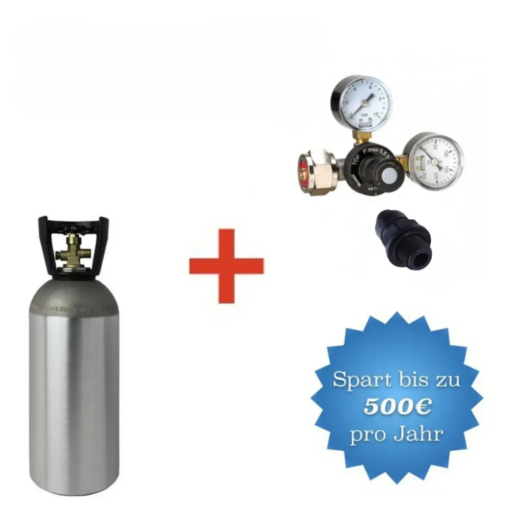CO2 Druckminderer für Mehrwegflaschen - geeignet für BRITA Yource, Quooker Cube & Grohe Blue Professional - Optional mit 2 kg CO2-Flasche