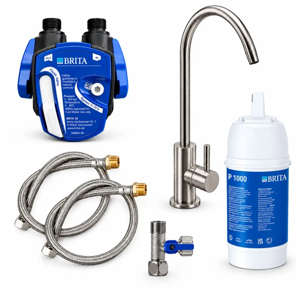 Untertisch-Wasserfilter: BRITA Filter-Kopf, BRITA Filter P1000 inkl. 1-Weg-Wasserhahn
