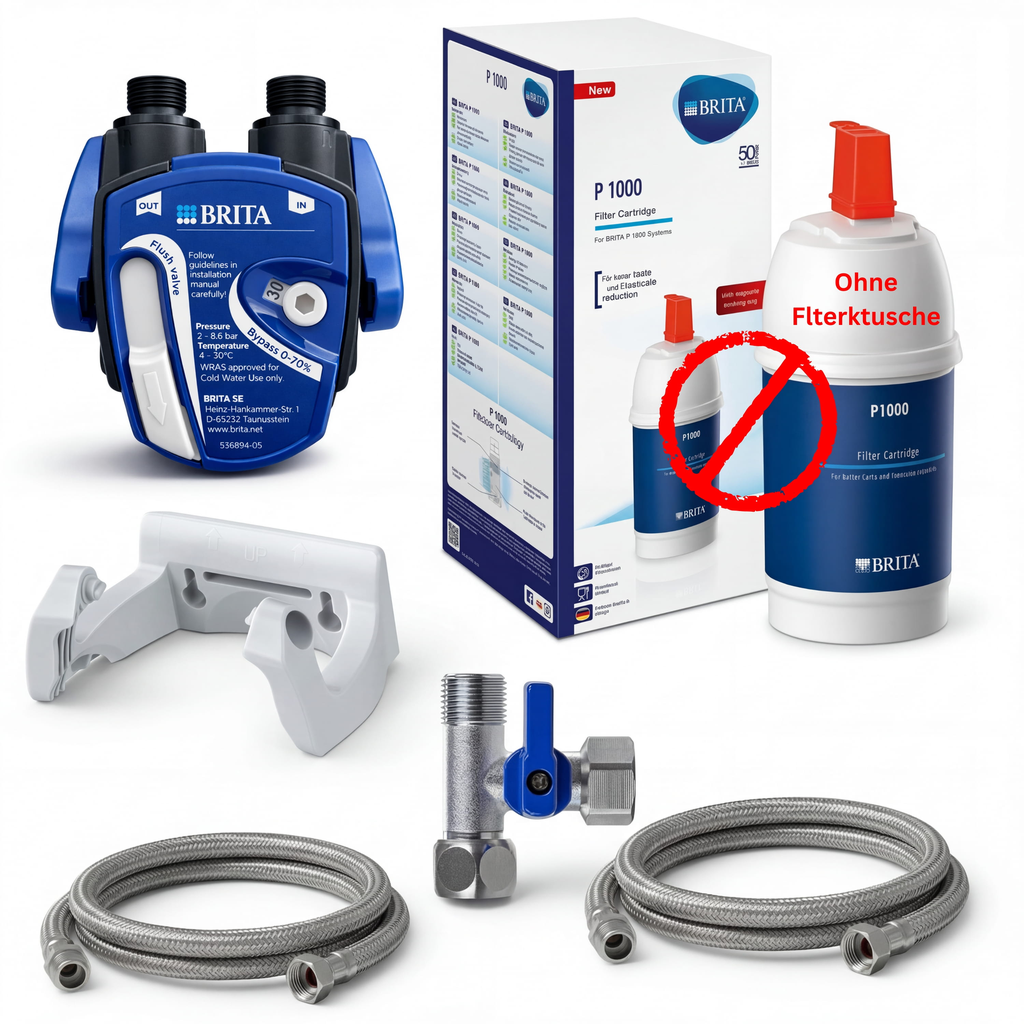 Untertisch-Wasserfilter-Set - BRITA P1000 Anschluss-Set mit Filterkopf, Eckventiladapter & Flexschlauch - in verschiedenen Ausführungen/Sets