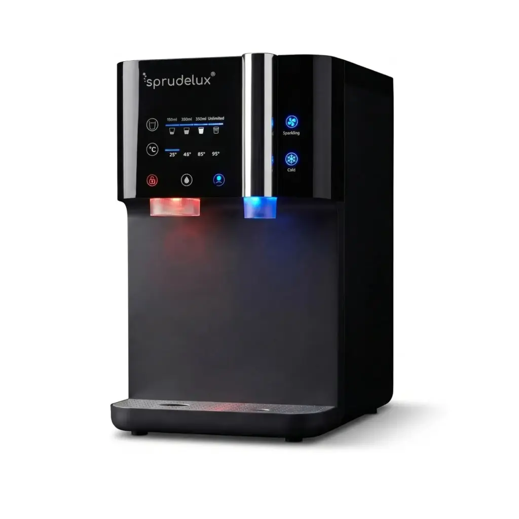 SPRUDELUX JUMAN SUPREME – Premium Umkehrosmoseanlage mit Sprudel & Heißwasserfunktion | Quick Change Filter & UVC-LED Technologie | mit Festwasseranschluss